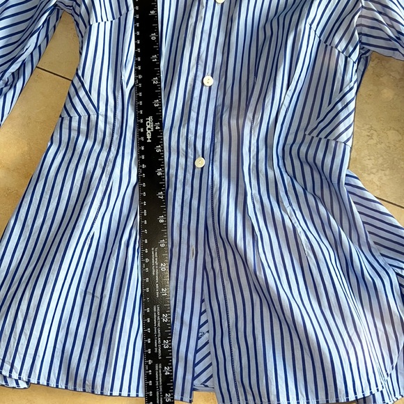 Women Blue Pinstripe Button Down Shirt - Picture 3 of 11
